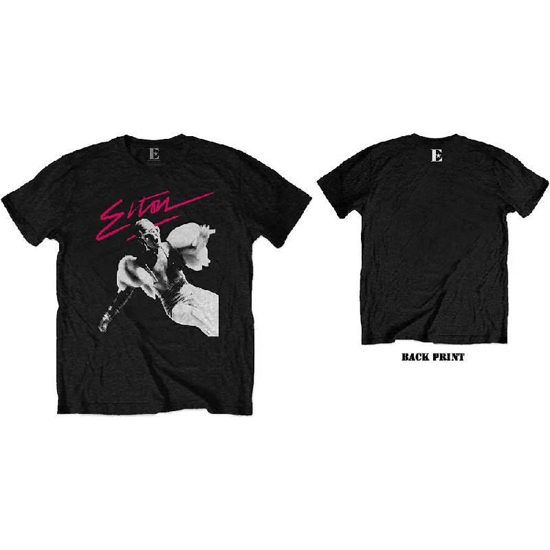 Elton John | Official Band T-Shirt | Pink Brush (Back Print) Print Jacquard Patchwork Elton John | Official Band T-Shirt | Pink Brush (Back Print) Print Jacquard Patchwork