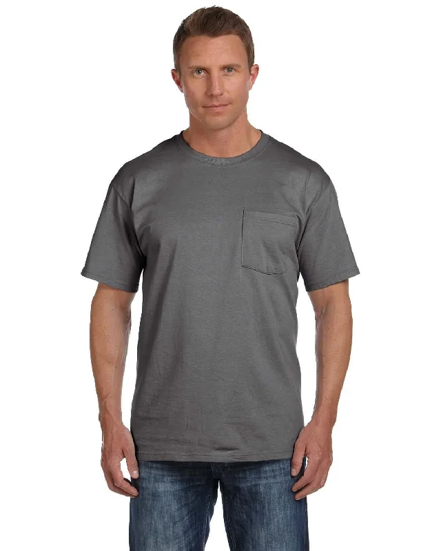 Fruit of the Loom Cotton Pocket T-Shirt | Charcoal Grey Collared Crew Neck Turtle Neck Fruit of the Loom Cotton Pocket T-Shirt | Charcoal Grey Collared Crew Neck Turtle Neck