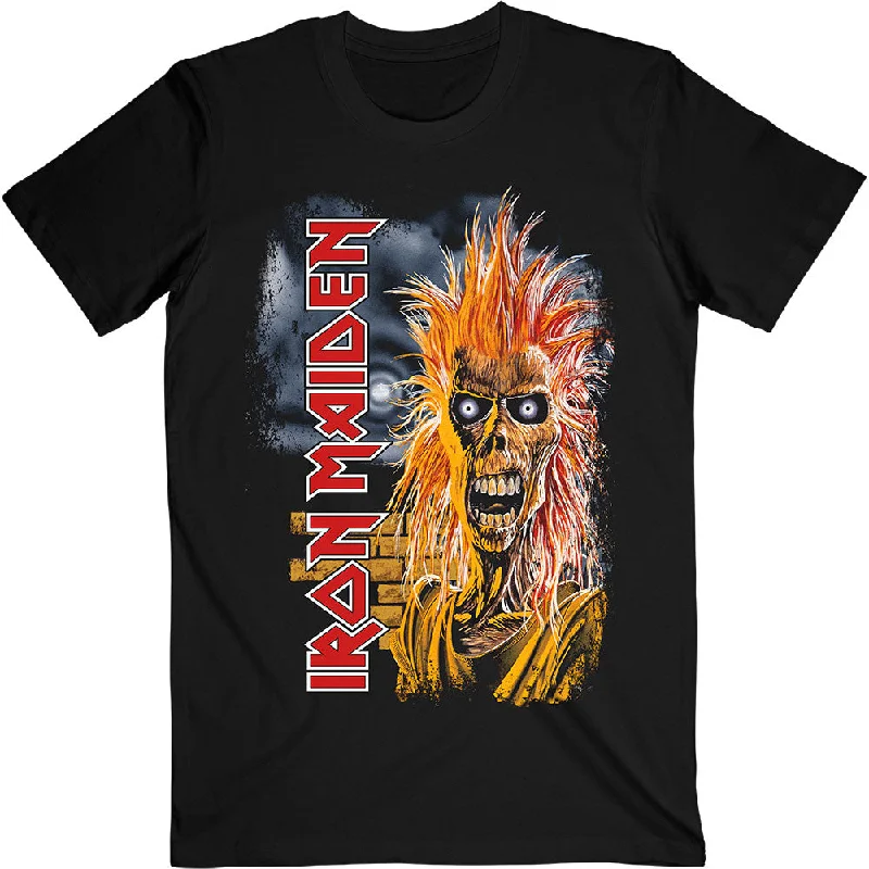 Iron Maiden | Official Band T-shirt | First Album Track list V.3. (Back Print) Collared Crew Neck Turtle Neck