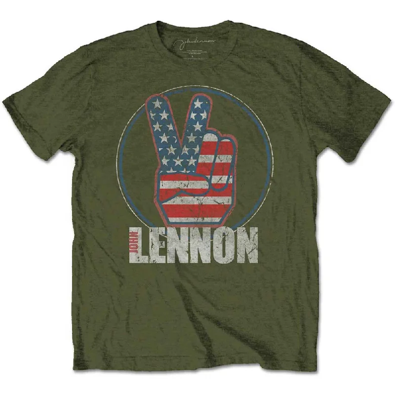 John Lennon | Official Band T-Shirt | Peace Fingers US Flag Houndstooth Herringbone Solid