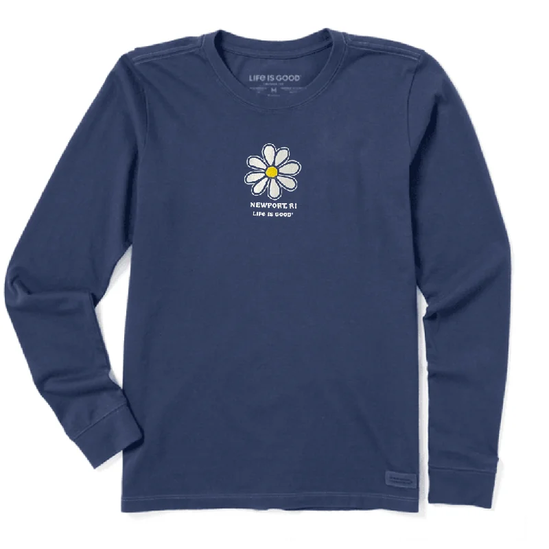 Life is Good. Women's Daisy Newport Long Sleeve Crusher Tee, Darkest Blue Handmade Hand-knitted Hand-woven