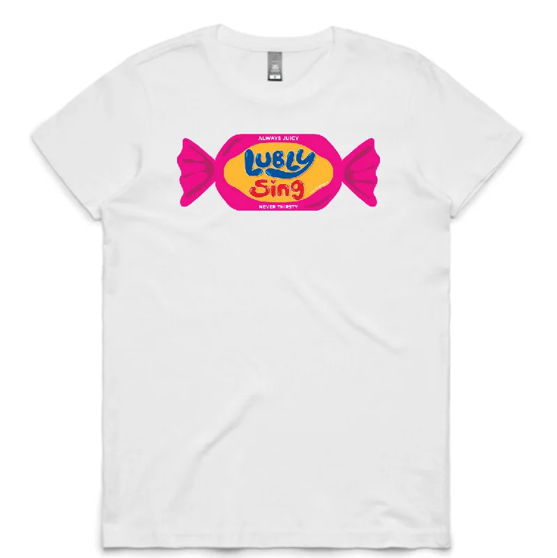 Lubly Sing Womens Tee (Bubble Gum) Graphic T-Shirt Round Neck Polyester