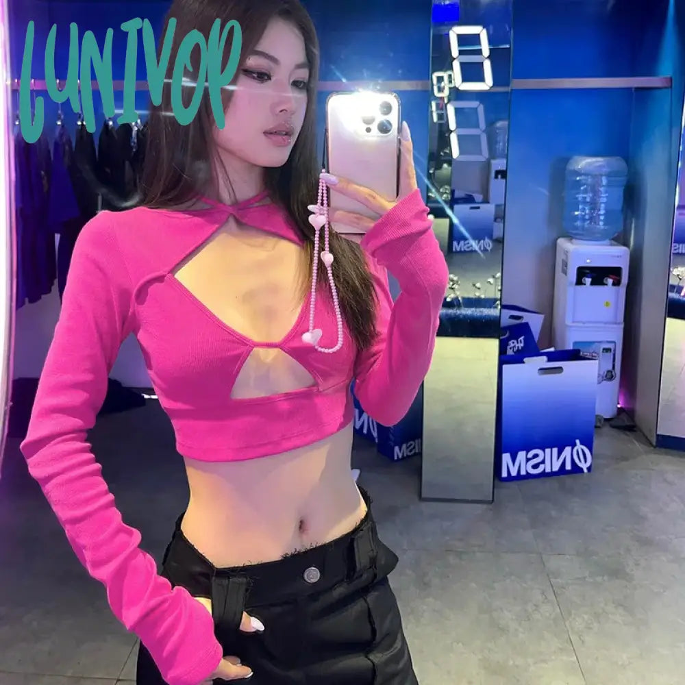 Lunivop Sexy Cross Halter Hollow Out Cropped T-shirt Women Long Sleeve Slim Fit Rose Red Tee Shirts Spring Fall Lolita Y2k Tops Machine Wash Dry Clean Hand Wash Lunivop Sexy Cross Halter Hollow Out Cropped T-shirt Women Long Sleeve Slim Fit Rose Red Tee Shirts Spring Fall Lolita Y2k Tops Machine Wash Dry Clean Hand Wash