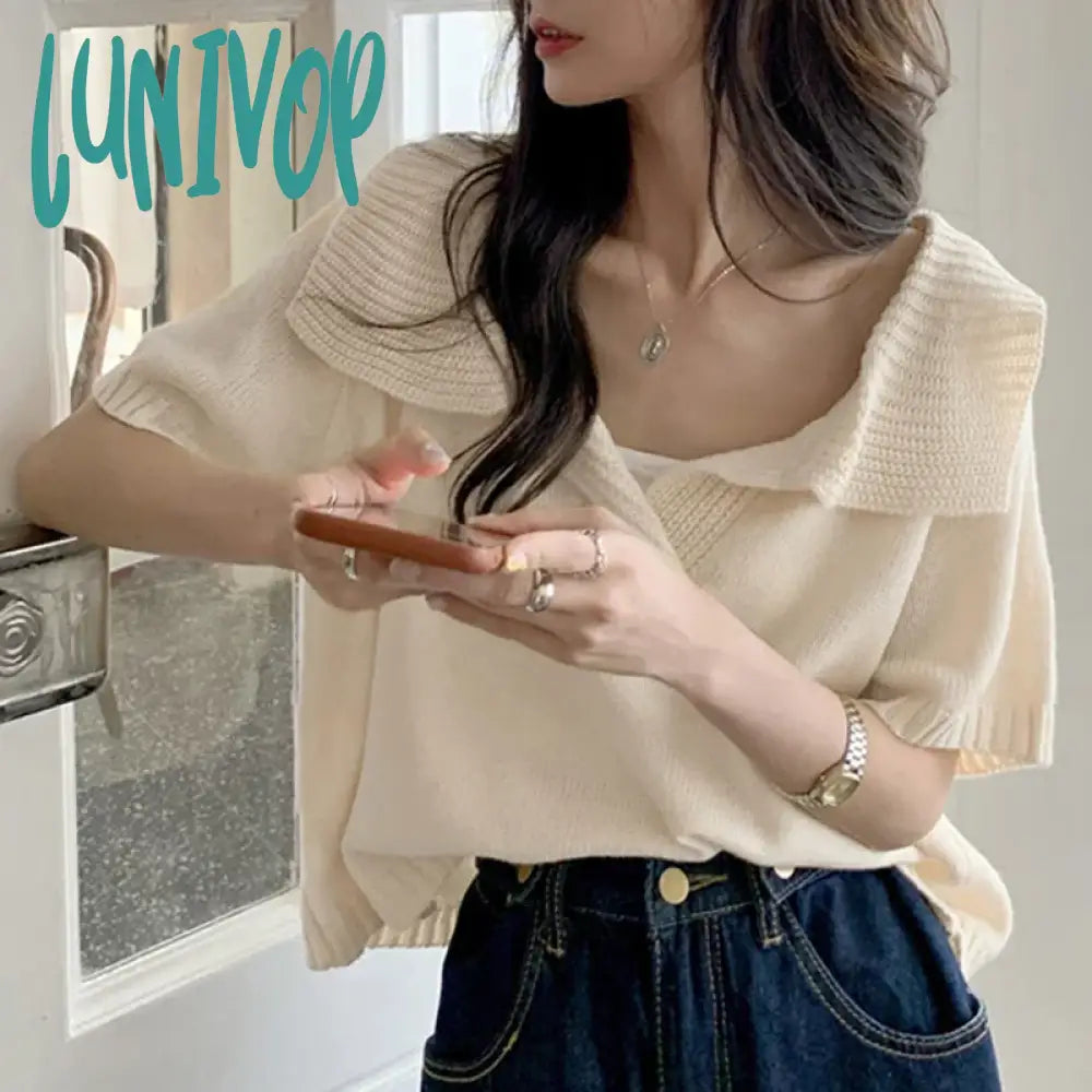Lunivop Summer 2024 New Short Sleeve Turn-down Collar Casual Tee T-shirt Women's Solid Color Versatile Fashion Vintage Tops Cashmere Blend Cotton Blend Poly Blend Lunivop Summer 2024 New Short Sleeve Turn-down Collar Casual Tee T-shirt Women's Solid Color Versatile Fashion Vintage Tops Cashmere Blend Cotton Blend Poly Blend