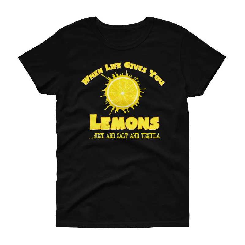 Minty Tees "When Life Gives You Lemons, I Hope It Also Gives You Salt And Tequila" Women's Short Sleeve T-Shirt Thin T-Shirt Open Front Quick Dry