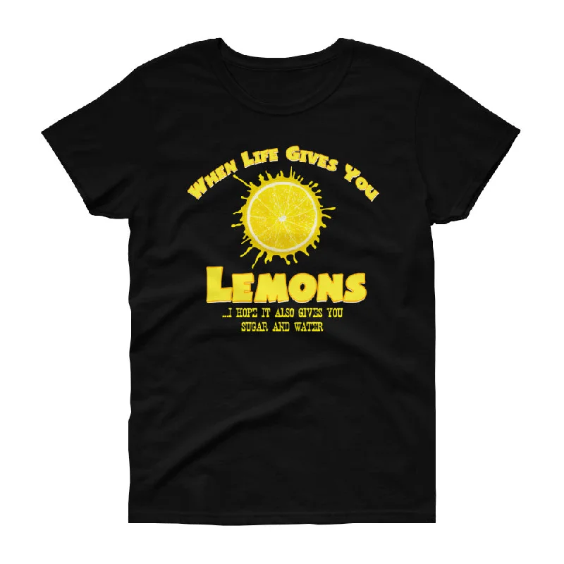 Minty Tees "When Life Gives You Lemons, I Hope It Also Gives You Sugar And Water" Women's Short Sleeve T-Shirt Knit Fabric Woven Fabric Fleece Fabric