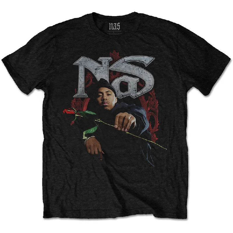 Nas | Official Band T-Shirt | Red Rose Zippered Buttoned Snapped