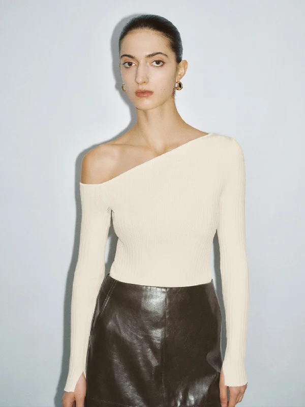 One Shoulder Skinny Knitted T-Shirt Jersey Fabric Tulle Fabric Batik Fabric