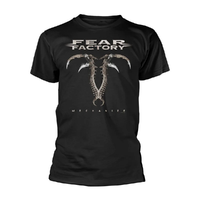 Fear Factory Unisex T-shirt: Mechanize (back print) Notch Collar Peter Pan Collar Cowl Neck Fear Factory Unisex T-shirt: Mechanize (back print) Notch Collar Peter Pan Collar Cowl Neck