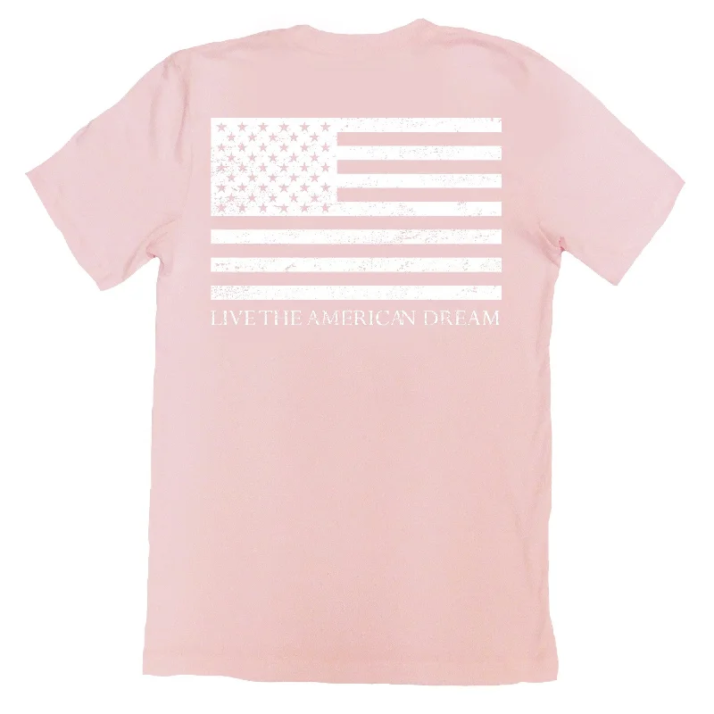 Pink 'Live the American Dream' Tee Mesh Blend Leather Blend Suede Blend