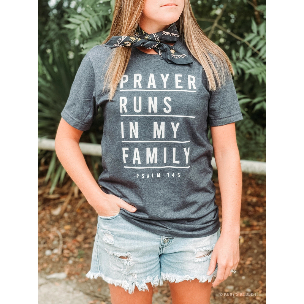 Prayer Runs in My Family | Scripture Tee Silk Blend Satin Velvet