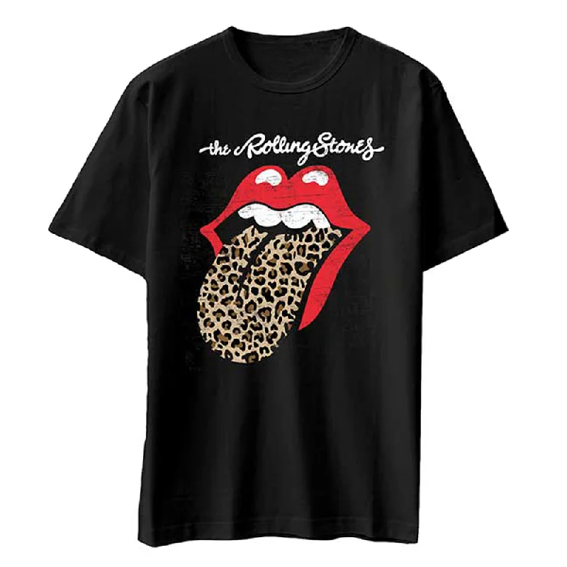 The Rolling Stones | Official Band T-Shirt | Leopard Print Tongue Spandex Blend Rayon Blend Denim Blend