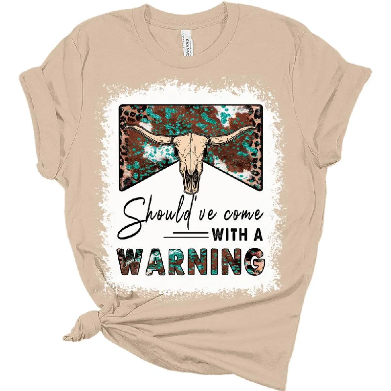 Womens Should've Come with A Warning T-Shirt Cute Western Shirt Casual Graphic Tee Short Sleeve Top Jersey Fabric Tulle Fabric Batik Fabric