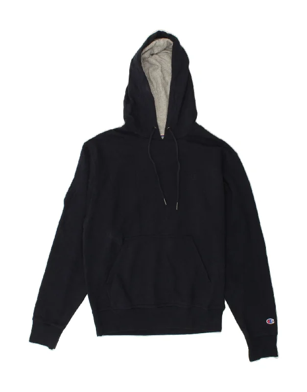 CHAMPION Mens Hoodie Jumper Small Navy Blue Hoodie with Set-In Sleeves Structured Classic CHAMPION Mens Hoodie Jumper Small Navy Blue Hoodie with Set-In Sleeves Structured Classic