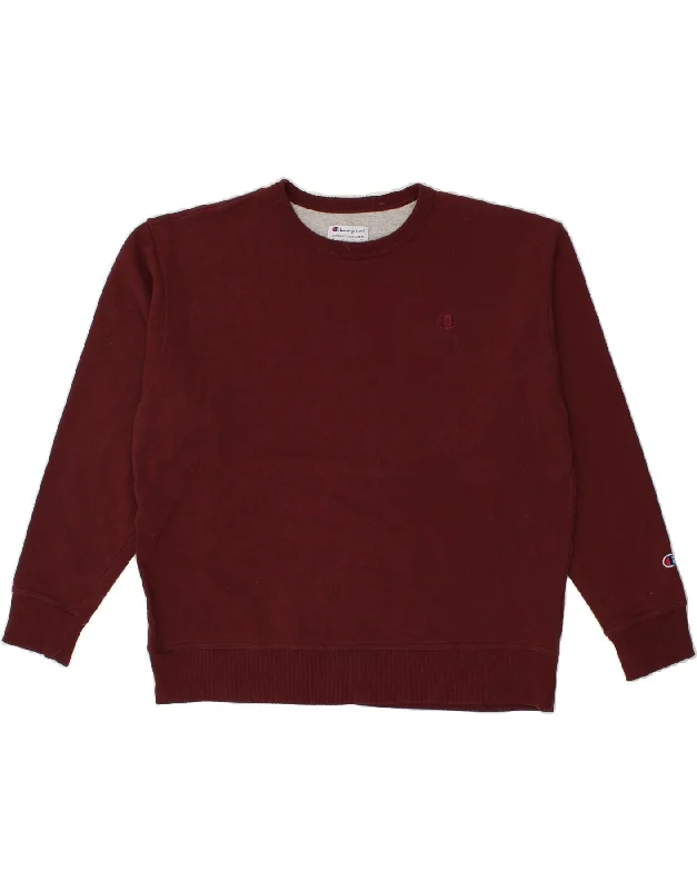CHAMPION Mens Sweatshirt Jumper XL Burgundy Cotton Hoodie with Batwing Sleeves Loose Dramatic