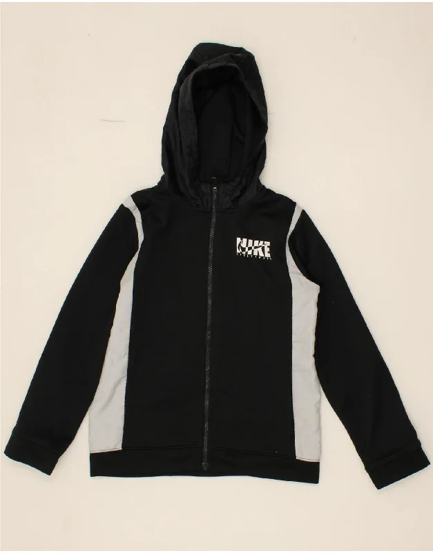 NIKE Boys Zip Hoodie Sweater 10-11 Years Medium Black Colourblock Hoodie with High Neck Warm Protective NIKE Boys Zip Hoodie Sweater 10-11 Years Medium Black Colourblock Hoodie with High Neck Warm Protective