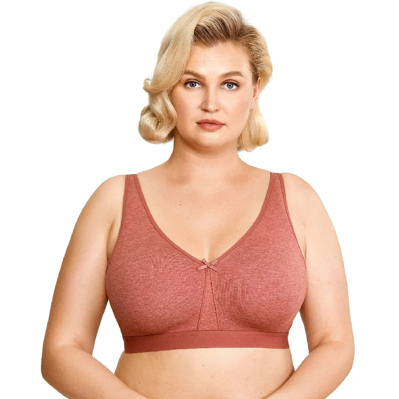 Ayla Unlined Wireless Cotton Sleep Bra |C-G Cup| Red - Indigo Soft Support Bra