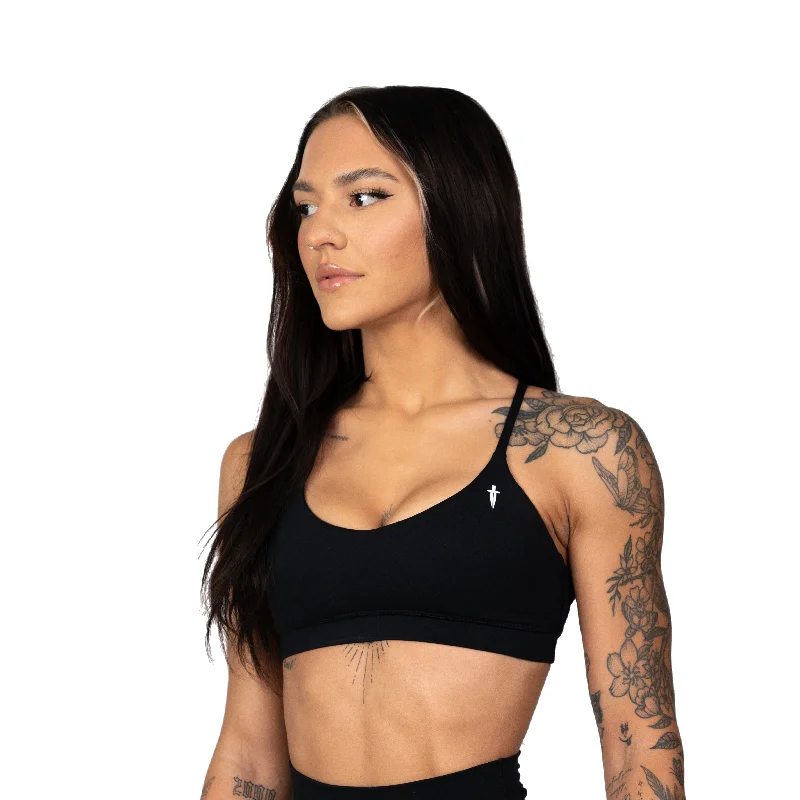 CORE V-NECK SPORTS BRA - BLACK Lace Back Bra