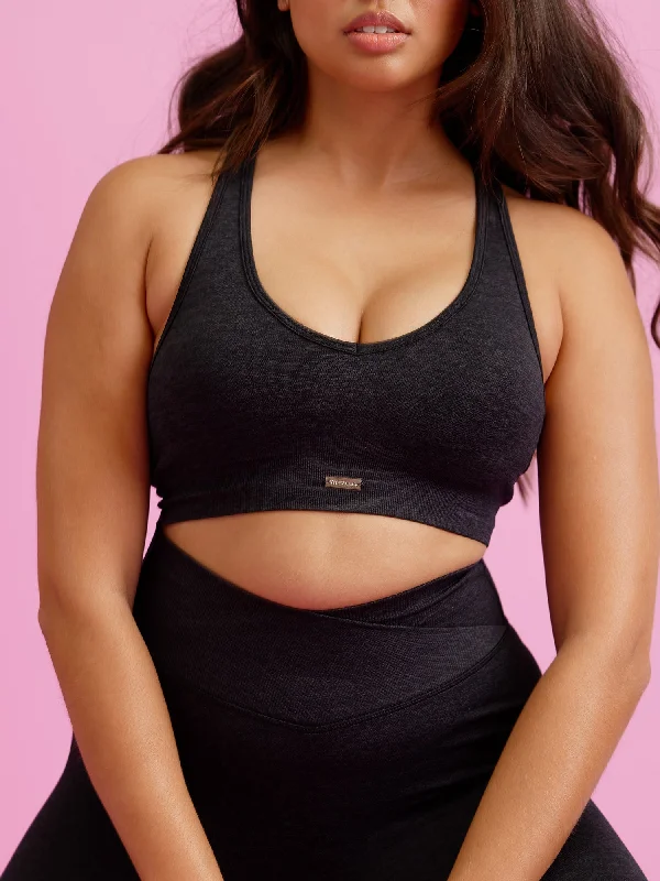 Focus Seamless Sports Bra - Black Marl Sexy Mesh Bra