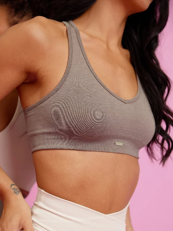 Focus Seamless Sports Bra - Taupe Marl Feminine Lace Bra