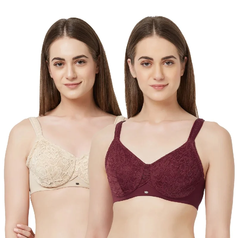 Full Coverage Non Padded Wired Lace Bra (Pack Of 2) FB-610 Padded Push-Up Bra