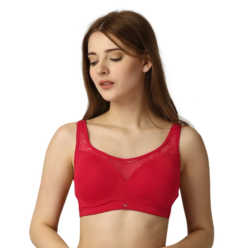 Full Coverage Padded Non Wired Bra With Lace Detailing- CB-132 Sports Support Bra