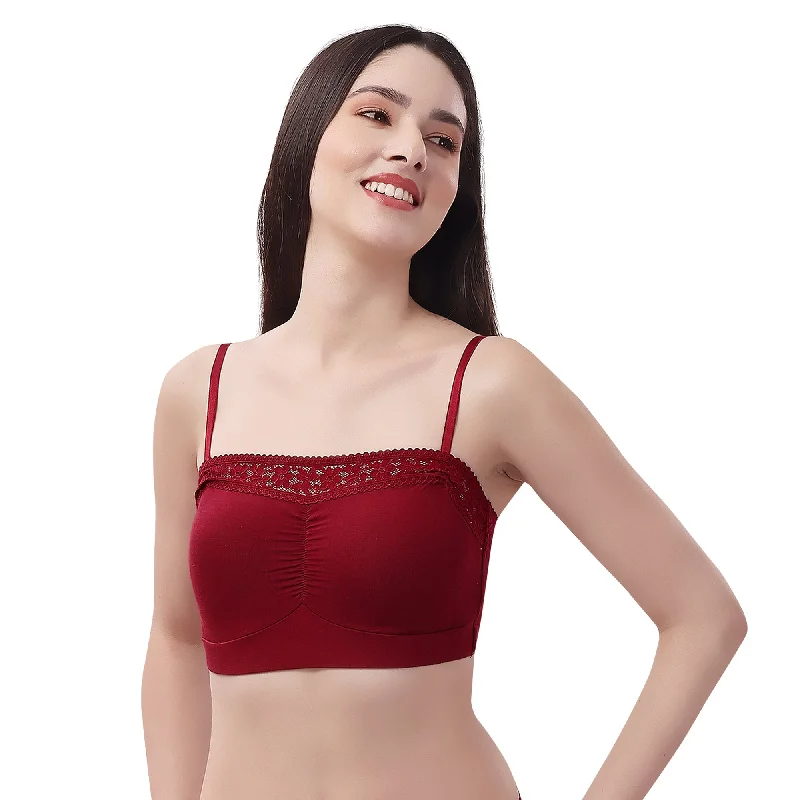 Non Wired Micro Modal Stretch Lacy Bandeau Bra with Removable Pads and Detachable Straps SC-11 Lace-Trimmed Bra