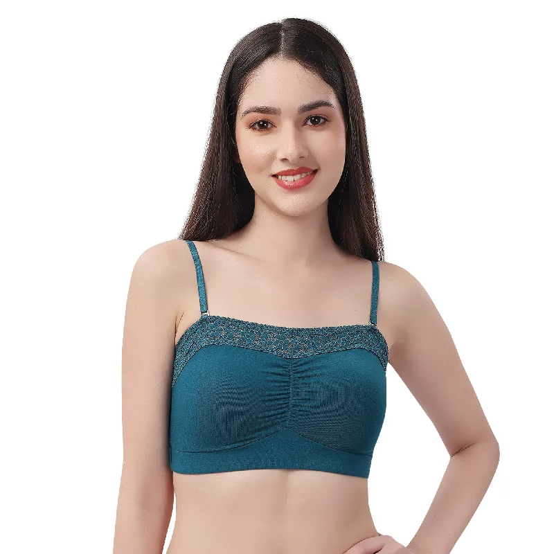 Non Wired Micro Modal Stretch Lacy Bandeau Bra with Removable Pads and Detachable Straps SC-11 Adjustable Comfort Bra