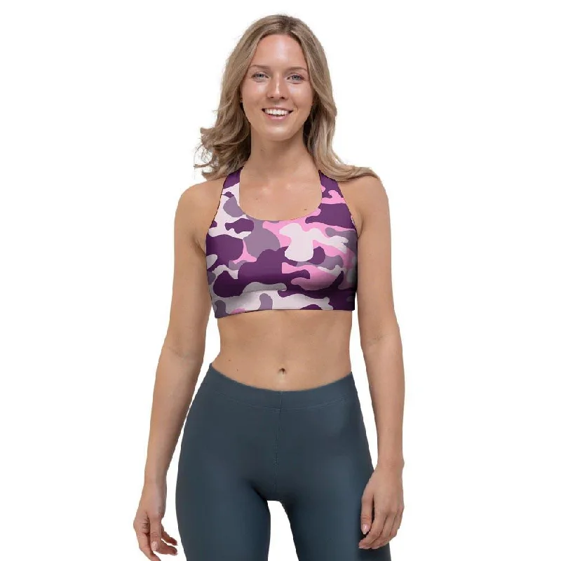 Pink Camouflage Print Sports Bra Comfortable Bralette Style