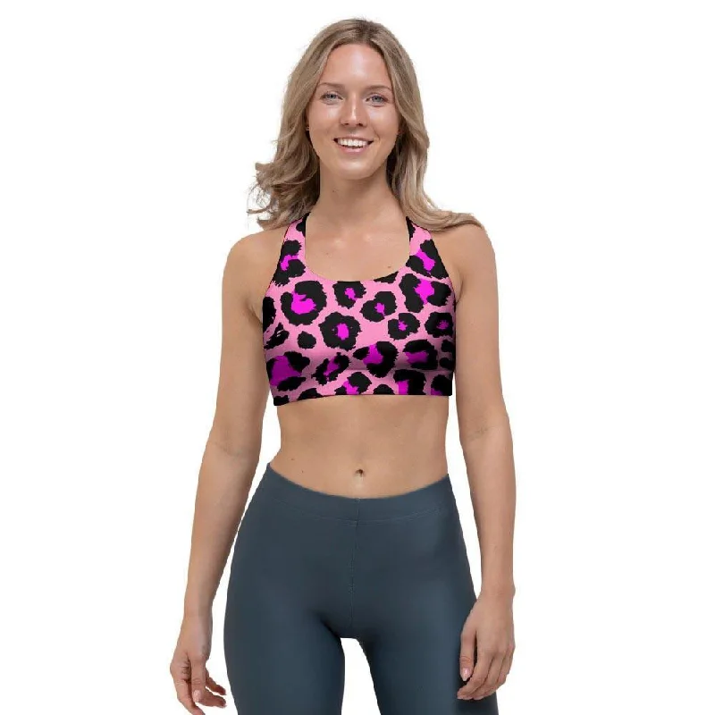 Pink Cheetah Leopard Sports Bra Soft Cup Bra