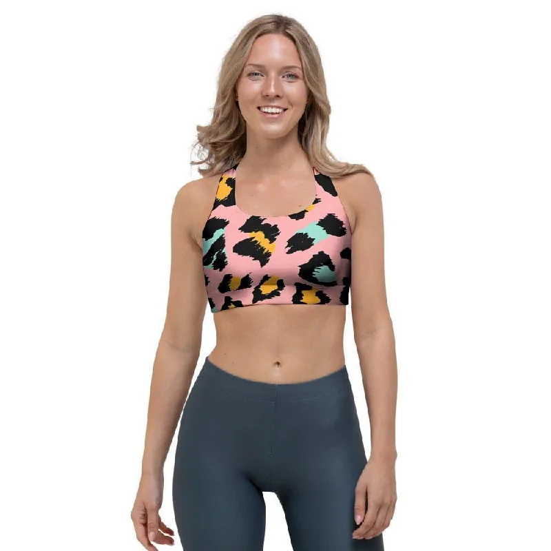 Pink Cheetah Print Sports Bra Comfortable Fit Bralette