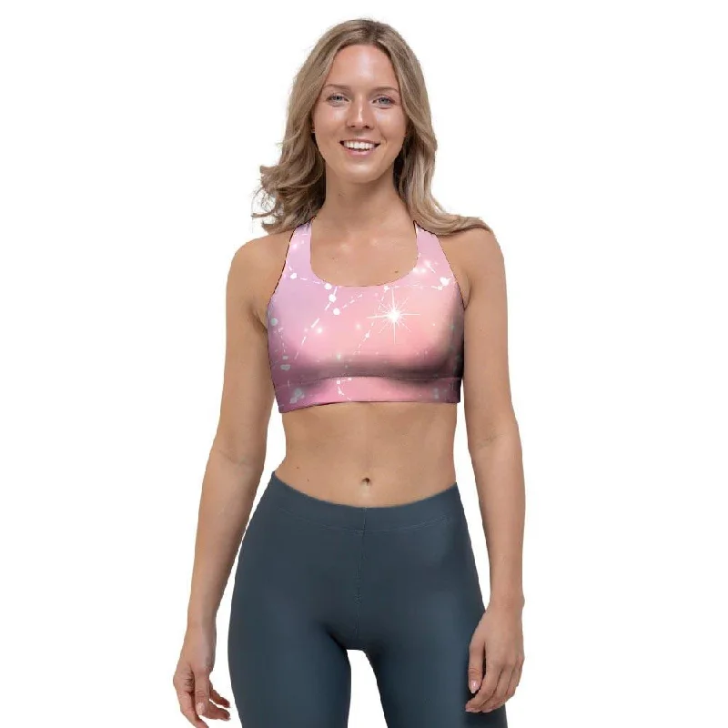 Pink Galaxy Stardust Sports Bra Elegant Silk Bra