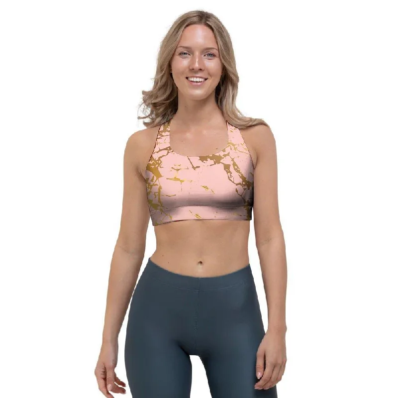 Pink Gold Marble Sports Bra Soft Lace Bra