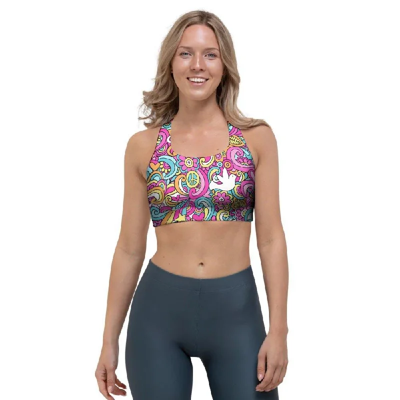 Pink Hippie Psychedelic Sports Bra Sleek Push-Up Bra