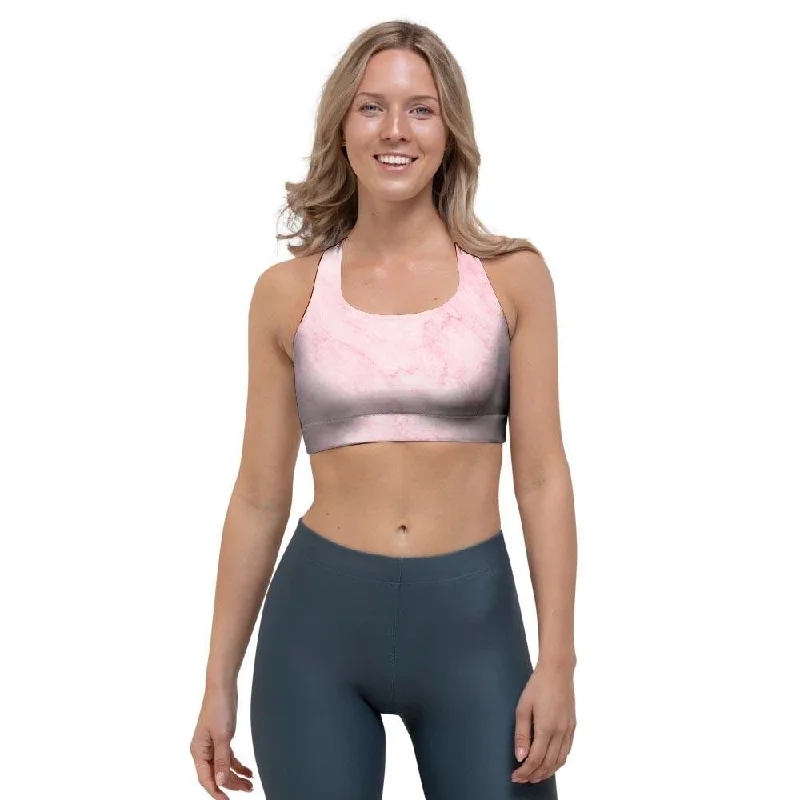 Pink Marble Sports Bra Push-Up Bra Set