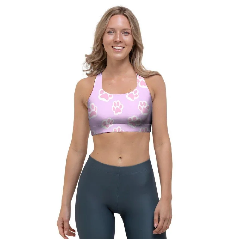 Pink Pastel Paw Sports Bra Elegant Silk Bra