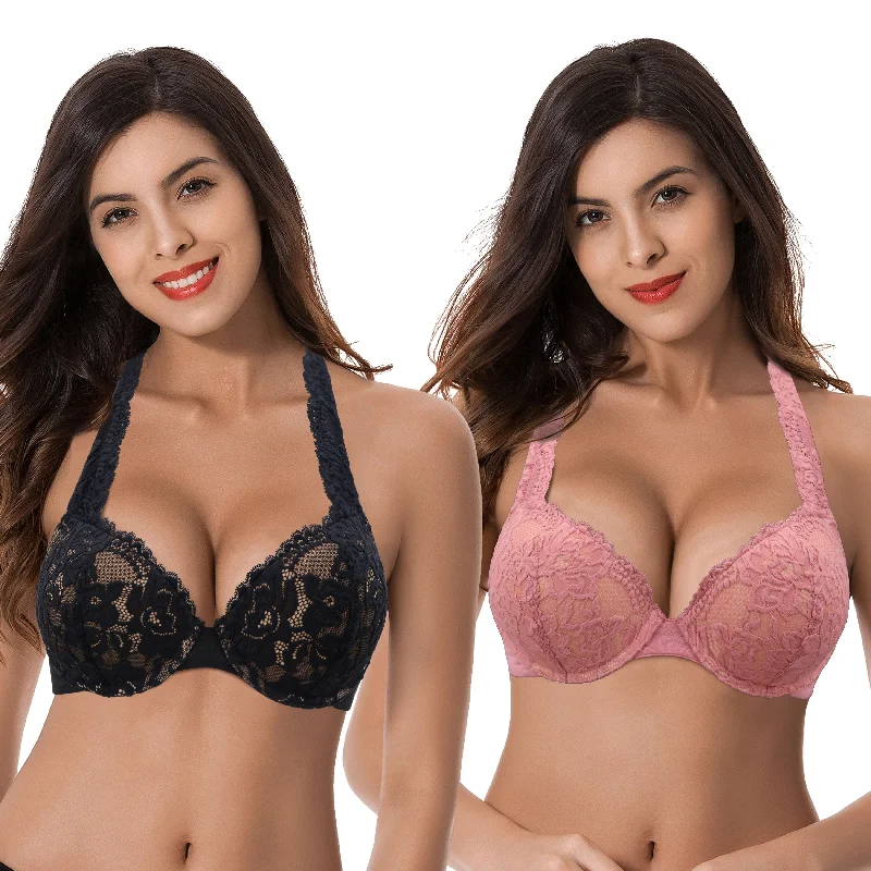 Women's Plus Size Add 1 and a half Cup Push Up Underwire Convertible Lace Bras Sexy Lace Bralette