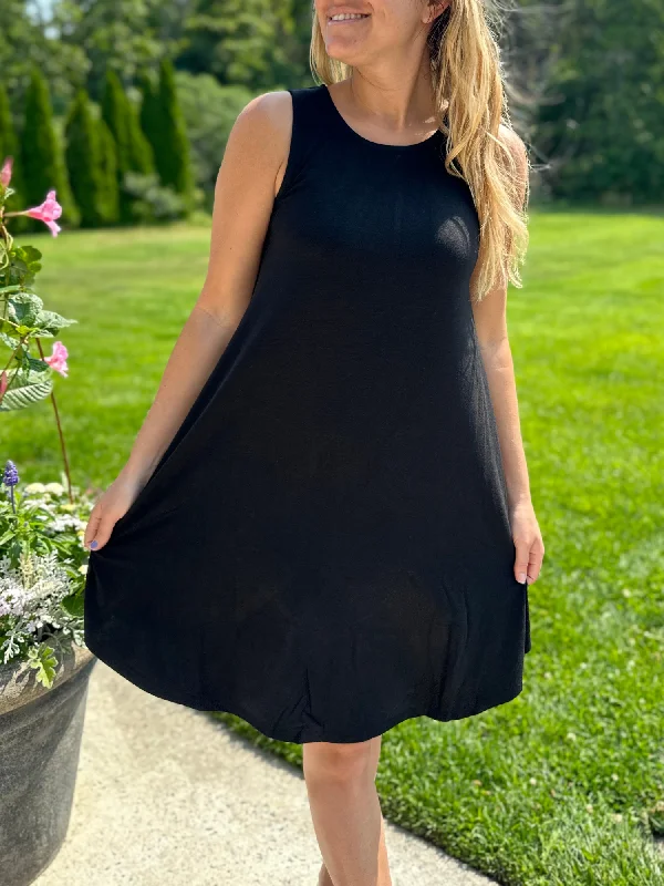 Black Sleeveless Midi Dress Comfortable Deep V Midi Dress