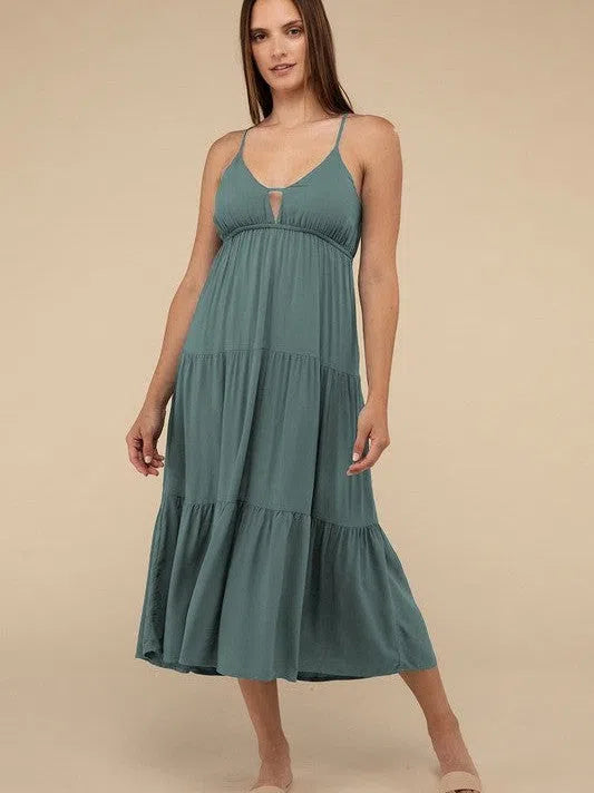 Born to Shine Sweetheart Neckline Tiered Cami Midi Dress Comfortable Draped Midi Dress
