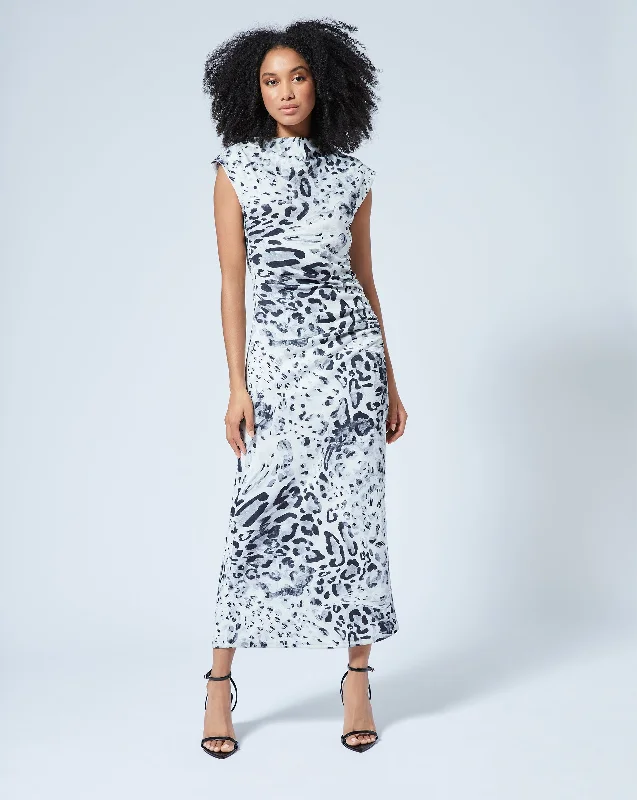 Draped Mock Neck Midi Dress Elegant Floral Midi Dress