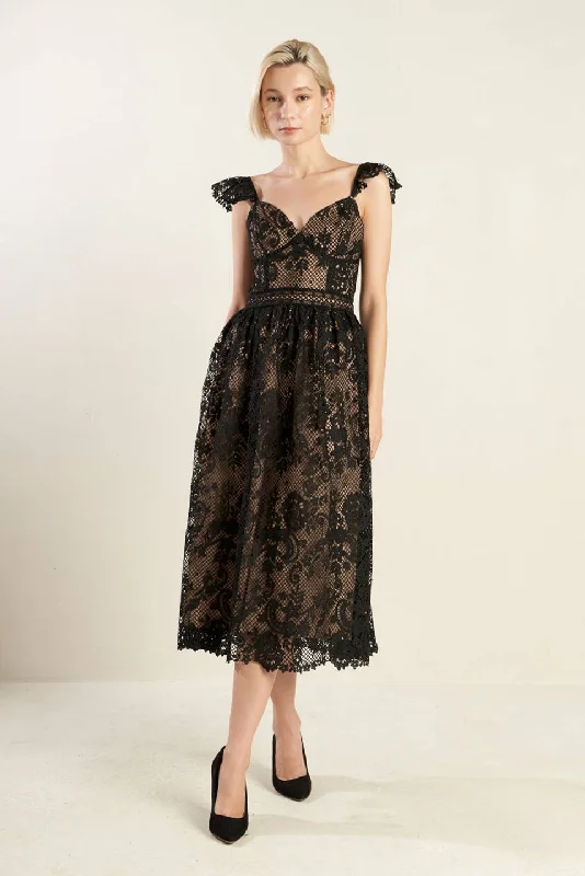 Explore More Collection - KNOW YOU BETTER LACE WOVEN MIDI DRESS Trendy Ruffled Sleeve Midi Dress