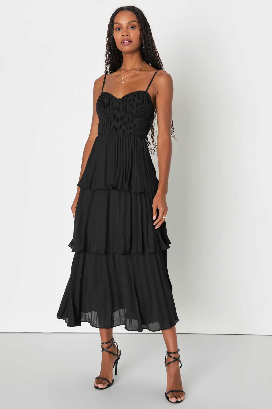 Lulus Cascading Crush Tiered Bustier Midi Dress - Black Trendy Boho Midi Dress