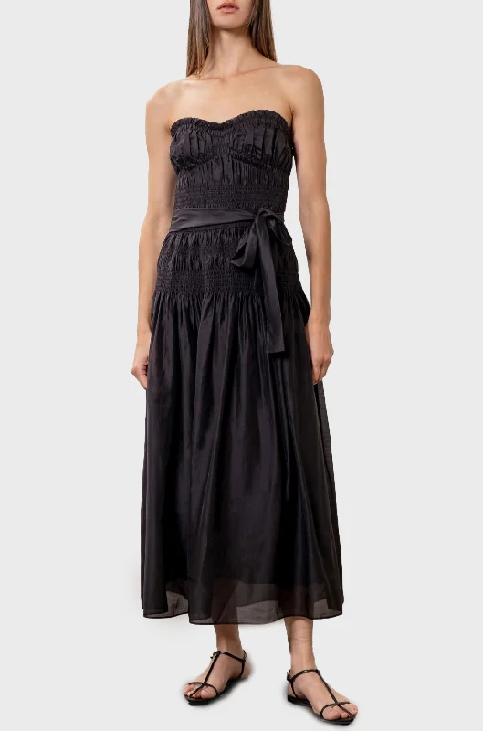 Moon River Pleated Strapless Midi Dress Chic Off-Shoulder Midi Dress