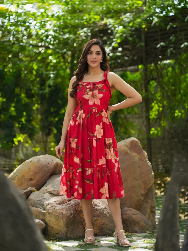 Shoulder Strapped Floral Printed Fit and Flared Pure Cotton Midi Dress Trendy Off-Shoulder Button Midi Dress Shoulder Strapped Floral Printed Fit and Flared Pure Cotton Midi Dress Trendy Off-Shoulder Button Midi Dress