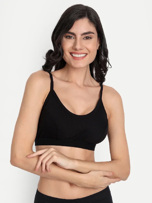 T.T. Women Black Double Cup Solid Sports Bra Lightweight Cotton Bra