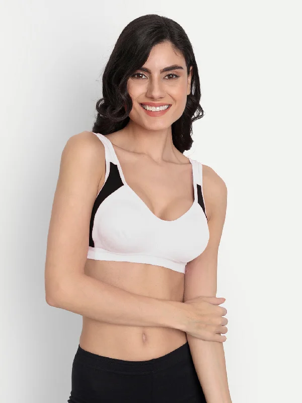 T.T. Women White & Black Cut N Sew Solid Sports Bra Soft Strapless Bra