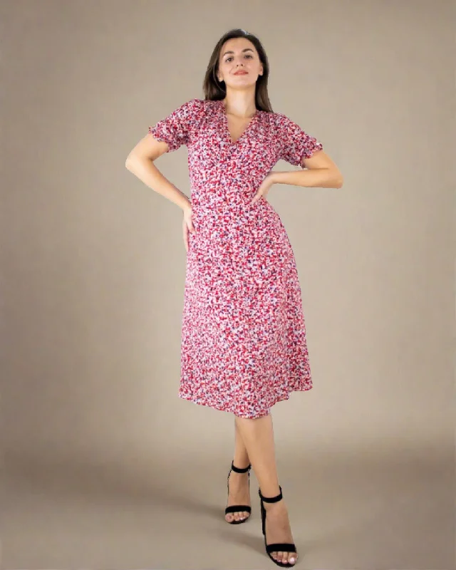 Zelia Ditsy Midi Dress with Short Sleeves - Floral Print Midi Dress for Women Trendy Floral Wrap Midi Dress Zelia Ditsy Midi Dress with Short Sleeves - Floral Print Midi Dress for Women Trendy Floral Wrap Midi Dress