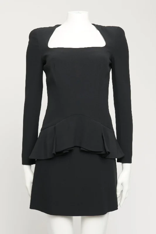 2012 Black Acetate Blend Preowned Long Sleeved Peplum Mini Dress Trendy Tie-Dye Mini Dress 2012 Black Acetate Blend Preowned Long Sleeved Peplum Mini Dress Trendy Tie-Dye Mini Dress