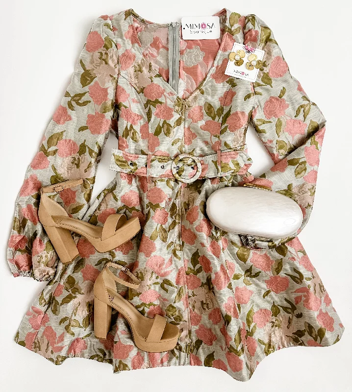Lilibeth Jacquard Belted Mini Dress Trendy Cut-Out Mini Dress
