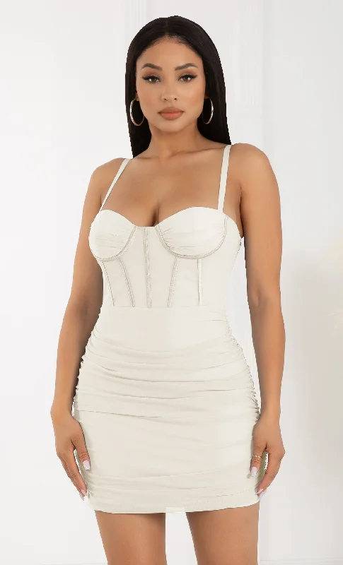 Around The Town Vanilla Off White Spaghetti Strap Sleeveless Bustier Mesh Ruched Bodycon Mini Dress Casual Mini Dress with Pockets Around The Town Vanilla Off White Spaghetti Strap Sleeveless Bustier Mesh Ruched Bodycon Mini Dress Casual Mini Dress with Pockets